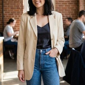 VTG Apart Impressions Women 100% Silk Blazer Size 8 Cream Office Business Casual